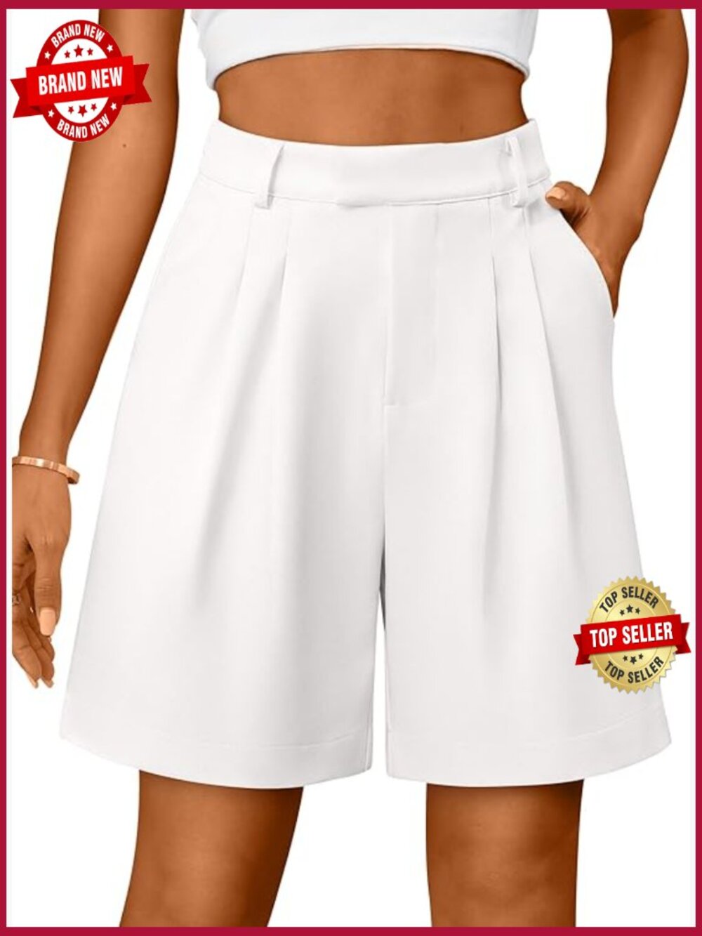 High Waisted Pleated Bermuda Shorts Dressy Casual Work with Pockets